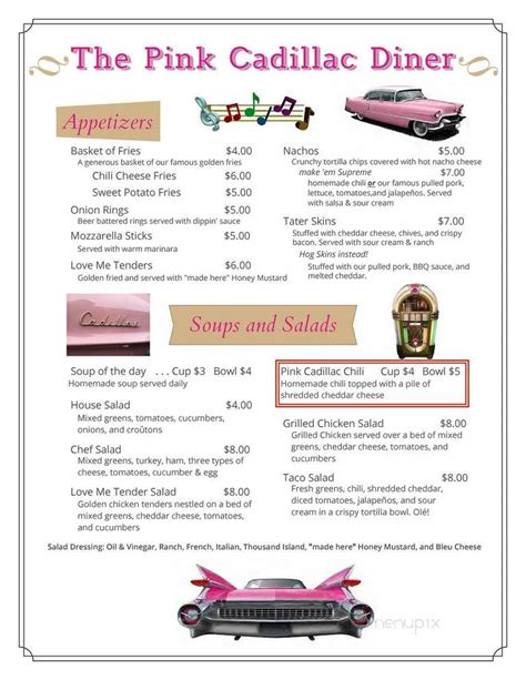 pink cadillac diner menu.